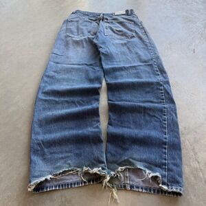 Vintage Hurley Baggy Distressed Jeans Mens 32 Wide Leg Blue Denim Skater Grunge